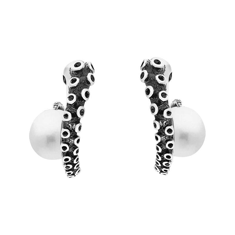18ct White Gold Freshwater Pearl Tentacle Hoop Earrings